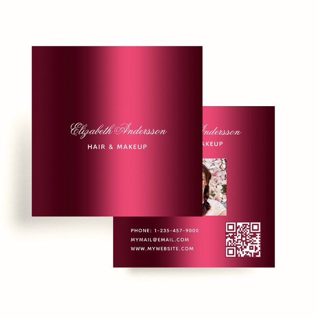 Carte De Visite Carré Bourgogne photo qr code prime (Créateur téléchargé)