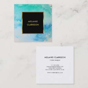 Carte De Visite Carré Bouteille d'aquarelle moderne or noir professionne