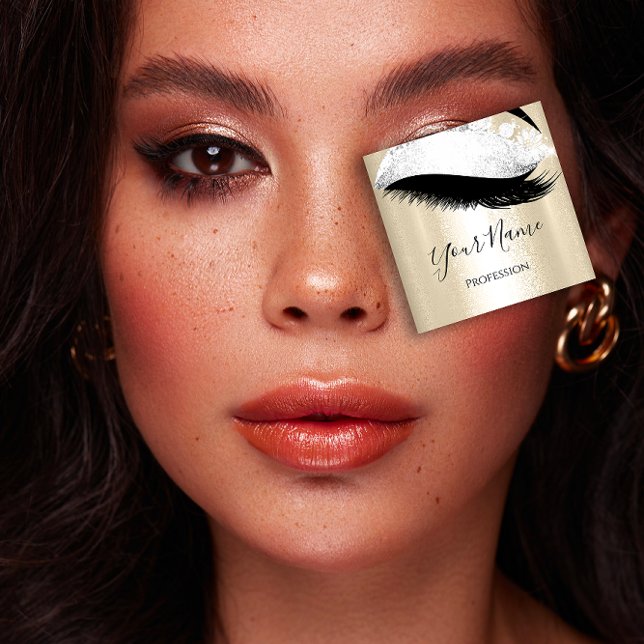 Carte De Visite Carré Boutique Argent. Extension de cils gris or (Boutique Silver. Gray Lashes Extension Gold Square Business Card)