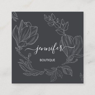Carte De Visite Carré Boutique Boutique Gris Fleurs d'Argent QR Logo