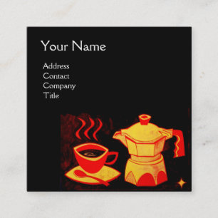 Carte De Visite Carré BOUTIQUE DE CAFÉ / BAR /Tasse à café rouge jaune,