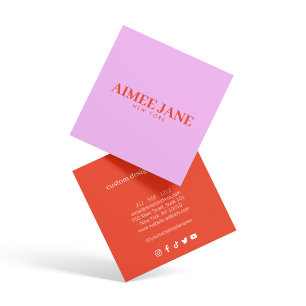 Carte De Visite Carré Boutique de Luxe Minimaliste Rose/Orange