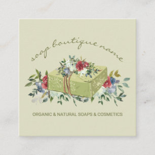 Carte De Visite Carré Boutique de savon beige Vert traditionnel