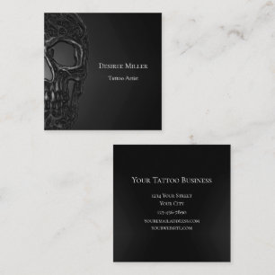 Carte De Visite Carré Boutique de tatouage en métal gris Cool mi-crâne