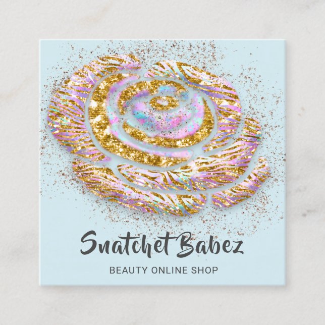 Carte De Visite Carré Boutique en ligne Holographe Holographe bleu code  (Devant)