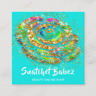 Carte De Visite Carré Boutique en ligne Pink Water Gold QR Code Logo