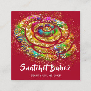 Carte De Visite Carré Boutique en ligne Red Rainbow Gold QR Code logo Sq