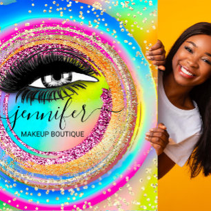 Carte De Visite Carré Boutique Maquillage Lash QR Code Rainbow Unicorn