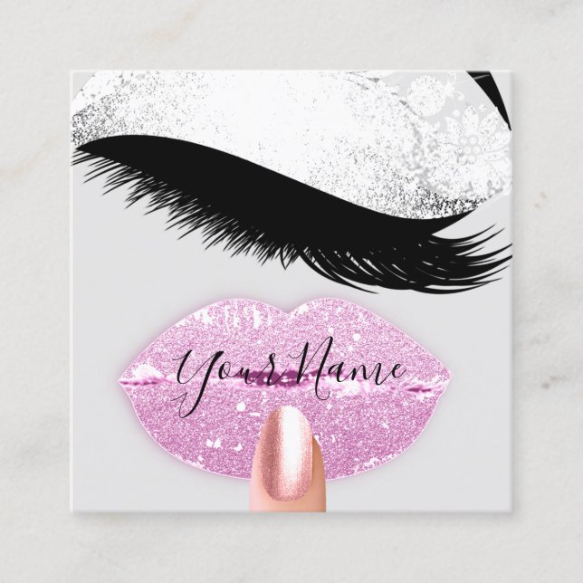 Carte De Visite Carré Boutique maquillage ongles Lashes Gris Rose (Devant)
