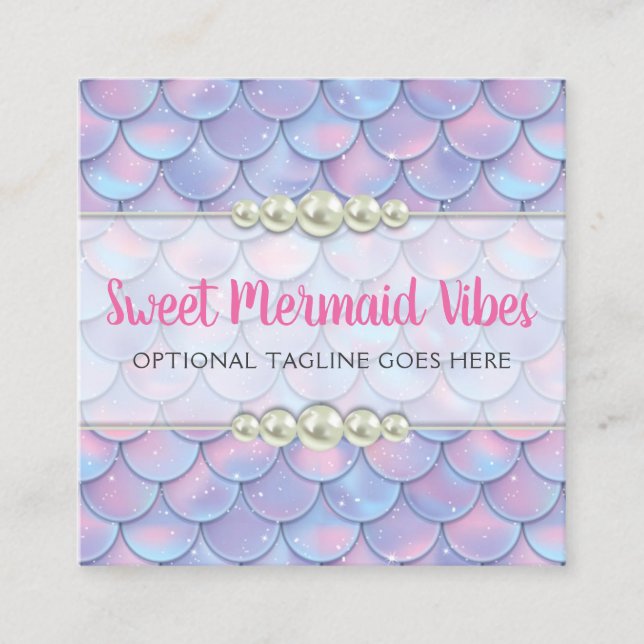 Carte De Visite Carré Boutique Mermaid Tail Scale & Pearl Pastel Sparkle (Devant)