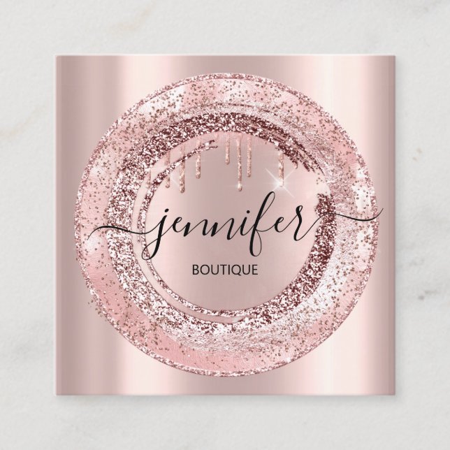 Carte De Visite Carré Boutique professionnelle Beauté Shop Rose Cadre (Devant)