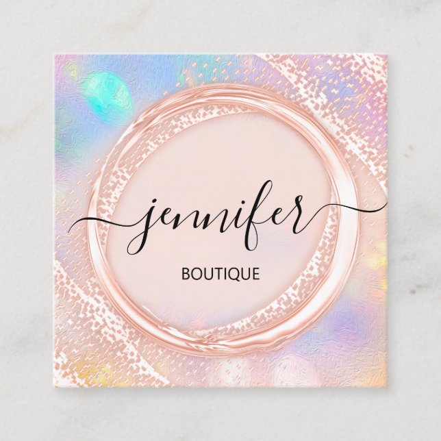 Carte De Visite Carré Boutique professionnelle Boutique Beauté Rose Holo (Devant)