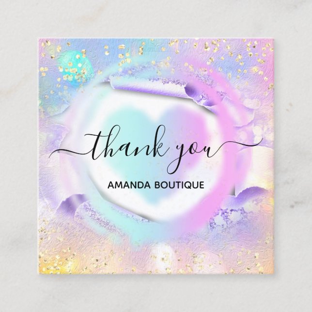 Carte De Visite Carré Boutique Professionnelle Boutique Holographe Coeur (Devant)