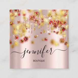 Carte De Visite Carré Boutique professionnelle Boutique Rose Confetti Dr