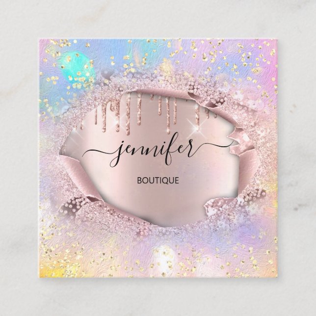 Carte De Visite Carré Boutique professionnelle Boutique Rose Holographe  (Devant)