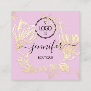 Carte De Visite Carré Boutique professionnelle Fleurs violettes logo QR