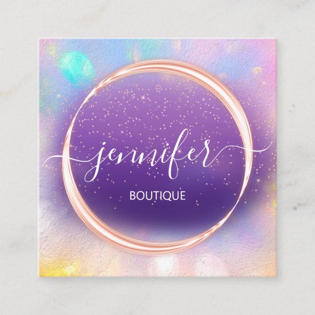 Carte De Visite Carré Boutique professionnelle Holographe Rose violet (Devant)