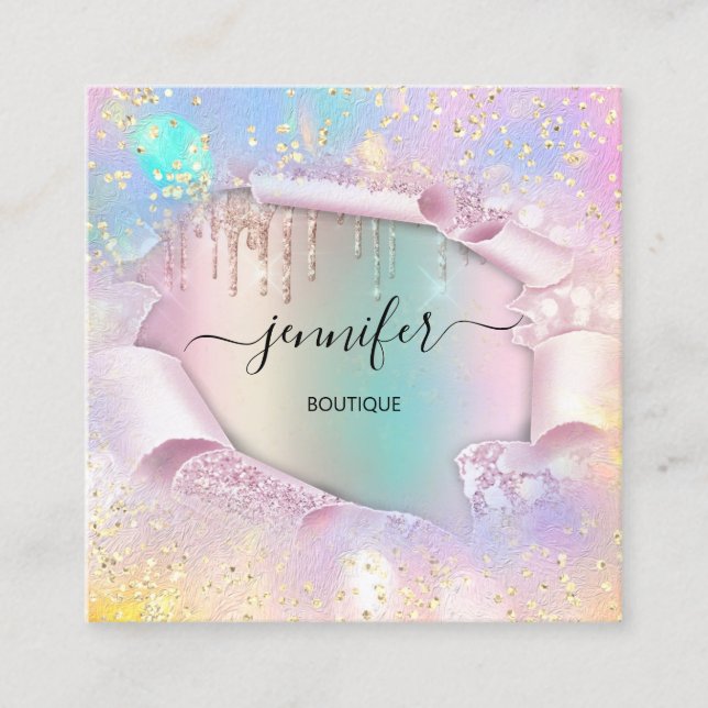 Carte De Visite Carré Boutique Professionnelle Nom Boutique Holographe P (Devant)