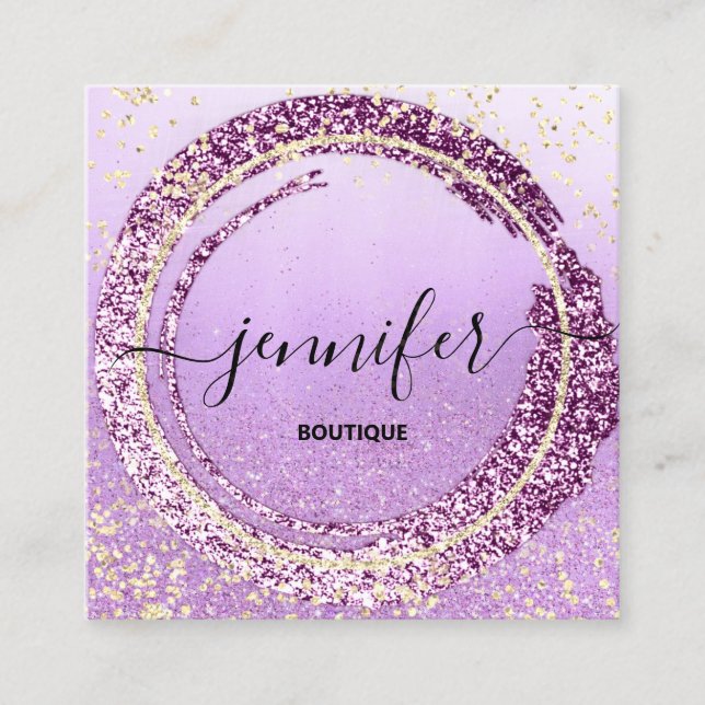 Carte De Visite Carré Boutique professionnelle Parties scintillant Purpl (Devant)