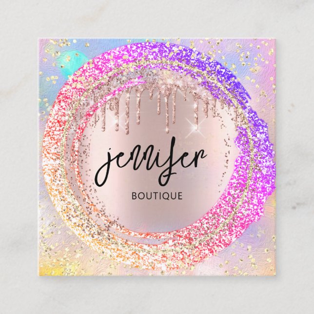 Carte De Visite Carré Boutique professionnelle Parties scintillant rose  (Devant)