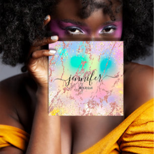 Carte De Visite Carré Boutique professionnelle Rose Holographe Blush