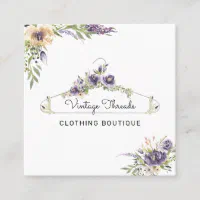 Carte De Visite Carré Boutique Vêtements, Logo du cintre à fleurs