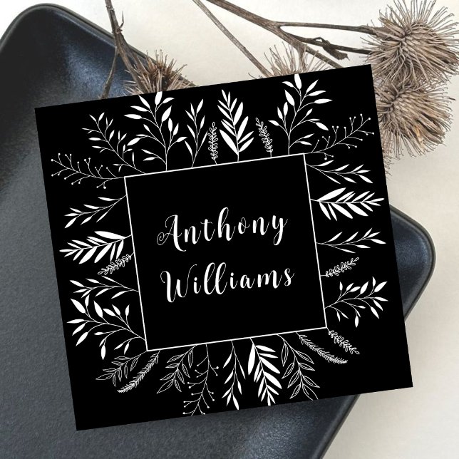 Carte De Visite Carré Branches minimales Typographie florale (Créateur téléchargé)