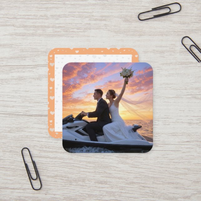 Carte De Visite Carré Bride and Groom on a Jet Ski (Devant/Arrière en situation)