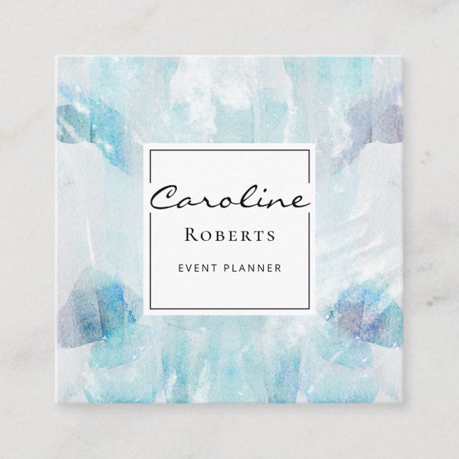 Carte De Visite Carré Brochures d'aquarelle bleu élégant (Devant)