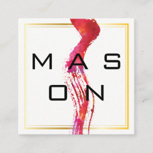 Carte De Visite Carré Brosse d'aquarelle moderne Gold Frame