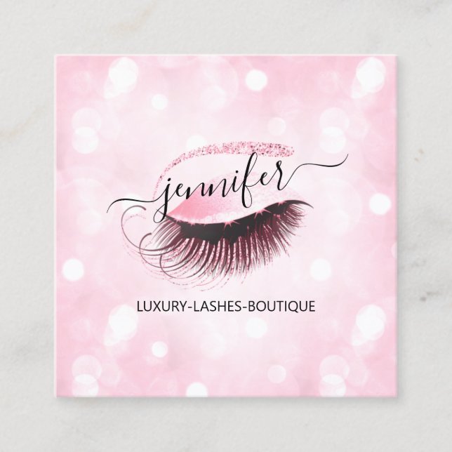Carte De Visite Carré Brosses de maquillage Eyelash Code QR Logo rose (Devant)