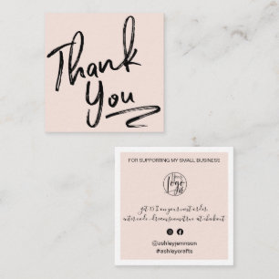 Carte De Visite Carré Brush moderne merci script commander blush rose