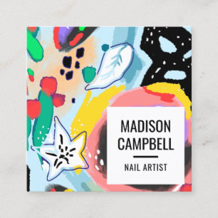Carte De Visite Carré Brushstrokes art ongles salon d'artiste abstrait f