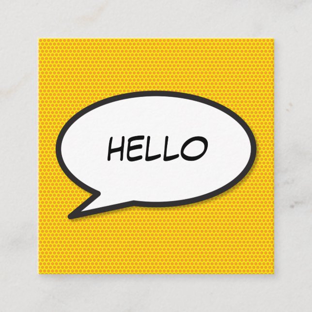 Carte De Visite Carré Bulle de texte amusante HELLO Bande dessinée rétro (Devant)