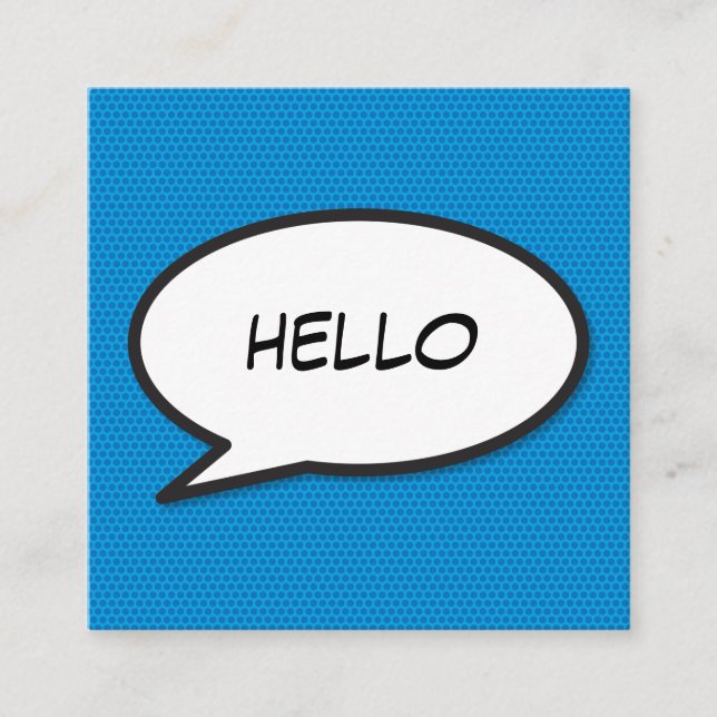 Carte De Visite Carré Bulle de texte amusante HELLO Bande dessinée rétro (Devant)
