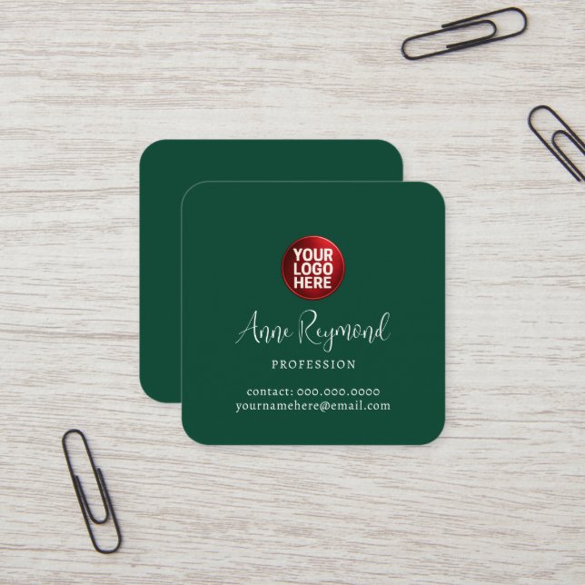 Carte De Visite Carré Business Logo and Script Name Green (Devant/Arrière en situation)