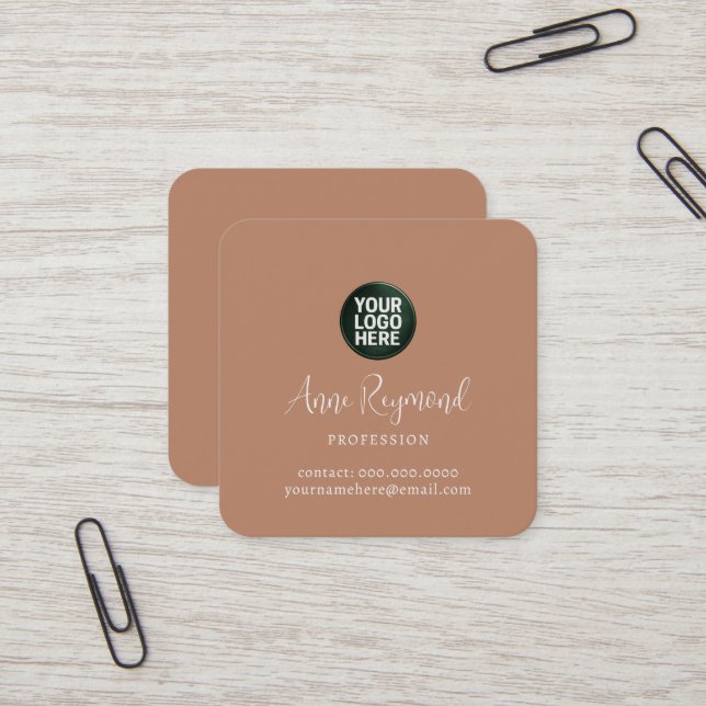 Carte De Visite Carré Business Logo / Script Name terracotta brown (Devant/Arrière en situation)