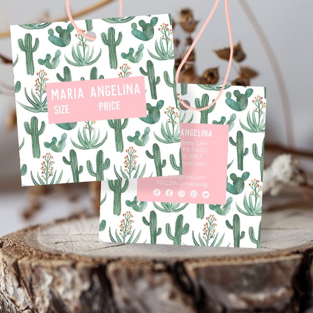 Carte De Visite Carré Cactus du désert Succulents Aquarelle BALISE PERSO (Desert Cacti Succulents Watercolor CUSTOM HANG TAG
Price Tag Size Tag)