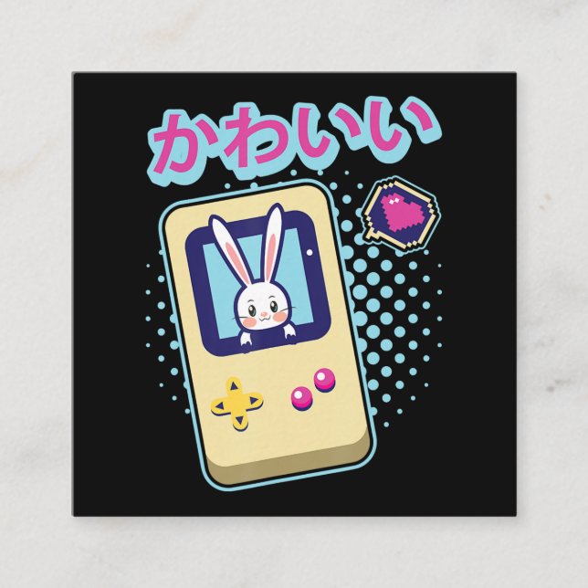 Carte De Visite Carré Cadeau de lapin| Cute Bunny Pastel Kawaii Gamer (Devant)