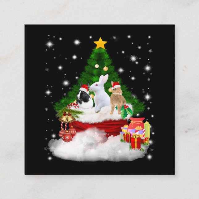 Carte De Visite Carré Cadeau de lapin| Joyeux lapins de Noël (Devant)
