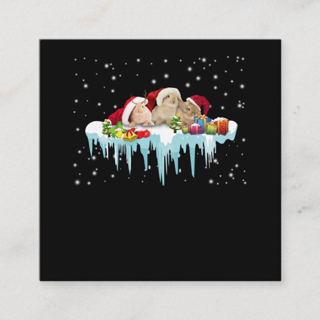 Carte De Visite Carré Cadeau de lapin| Trois lapins vraiment Noël (Devant)