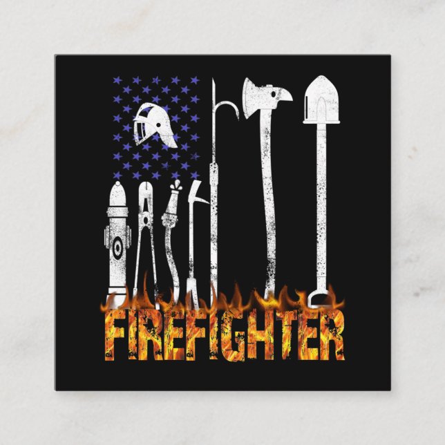 Carte De Visite Carré Cadeau pompier | Cadeau aux amoureux des pompiers (Devant)