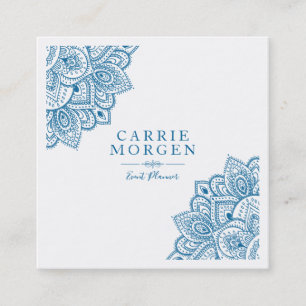 Carte De Visite Carré Cadre de coin mandal tribal orné bleu-poweder