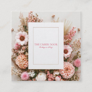 Carte De Visite Carré Cadre Doré Fleur Rose Pâle Élégant Dahlia Rustique