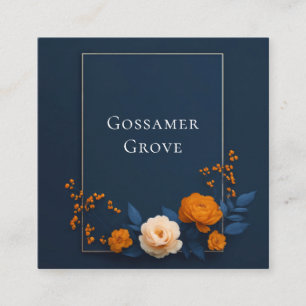 Carte De Visite Carré Cadre élégant bleu marine moderne avec rose gold e