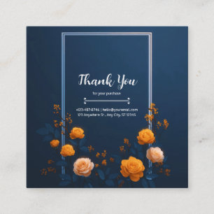 Carte De Visite Carré Cadre élégant bleu marine orange rose argent moder