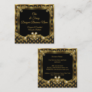Carte De Visite Carré Cadre élégant en soie noire et or de luxe