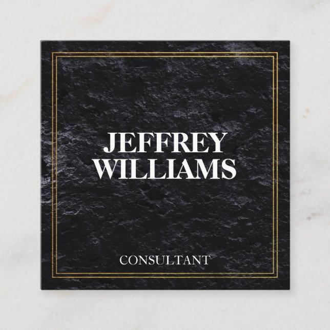 Carte De Visite Carré Cadre exécutif | Double Bordure Dorée | Noir ardoi (Devant)