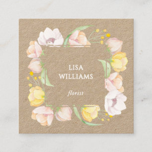 Carte De Visite Carré Cadre Floral Aquarelle Kraft