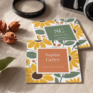 Carte De Visite Carré Cadre floral de tournesol
